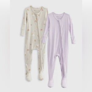 Quince Bamboo Tight Fit Footie Pajamas 2-Pack 12-18 mo Rainbow/Lavendar